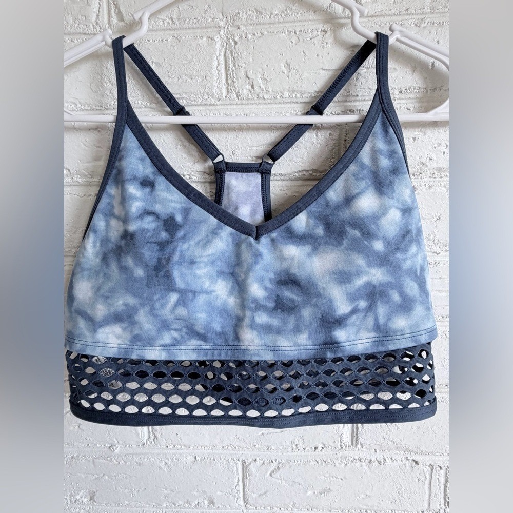 PINK Tie Dye Sports Bra Blue White Mesh Racerback Workout Athletic Size L‎